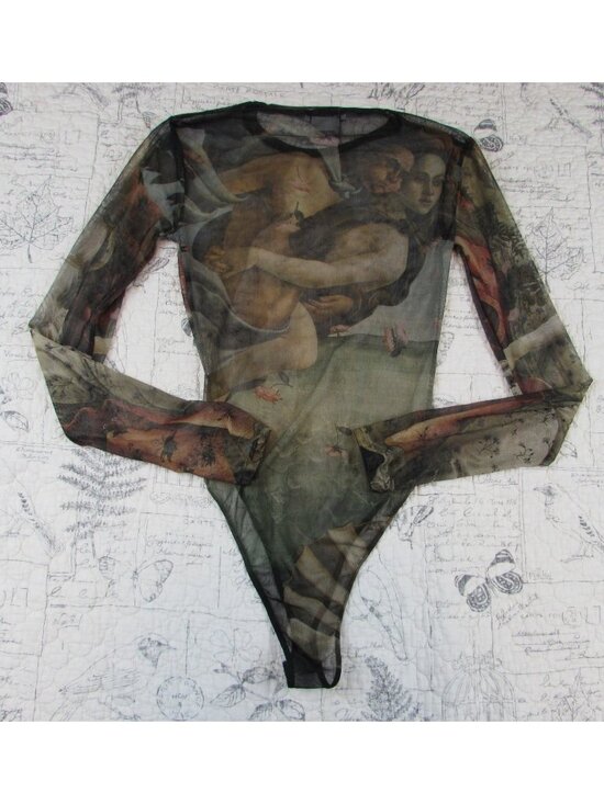 Zara Tops - Mesh Tattoo Top Birth of Venus Long Slv Shirt Y2K Goddess Bodysuit Gothcore M